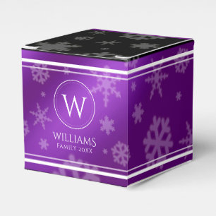 Festive Lila Foil Snöflingor Monogram Namn Presentaskar