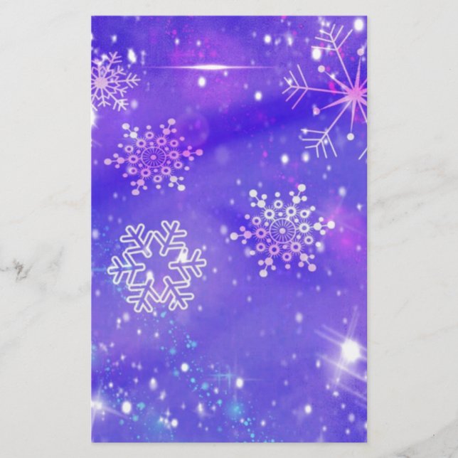 Festive Lila Snowflake Stars jul Party Brevpapper (Framsida)
