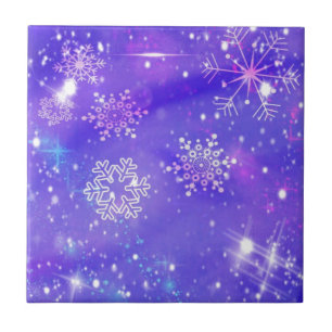 Festive Lila Snowflake Stars jul Party Kakelplatta