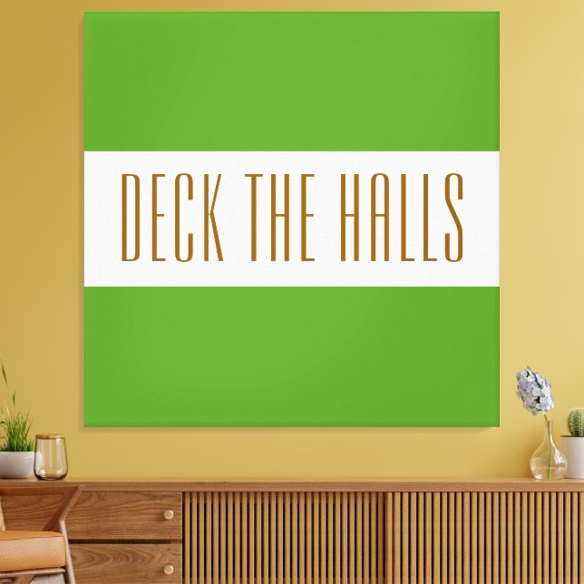 Festive Lime Green White DECK THE HALLS Rand Canvastryck (Insitu (Vardagsrum))