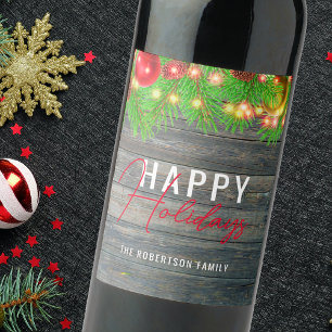 Festive Ljus Baubles Rustic Helgdag jul Vinflaska Etikett