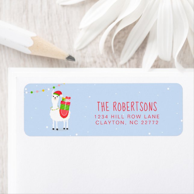 Festive Llama-julen Returadress Etikett (Insitu)