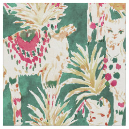 FESTIVE LLAMA Red Grönt Helgdag Skriv ut Tyg