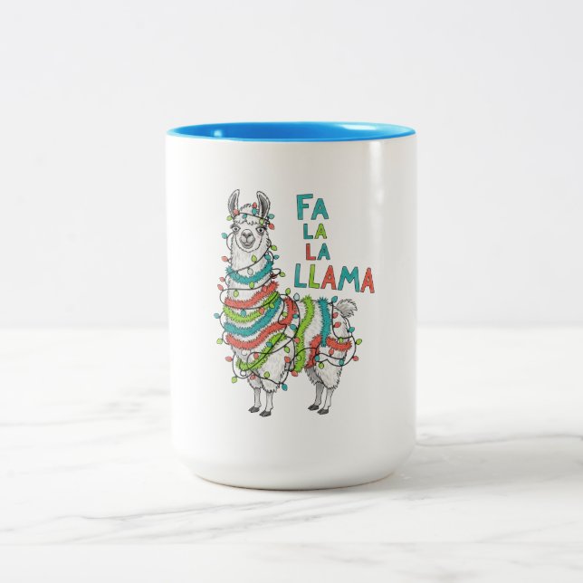 Festive Llama with Christmas Lights Två-Tonad Mugg (Center)