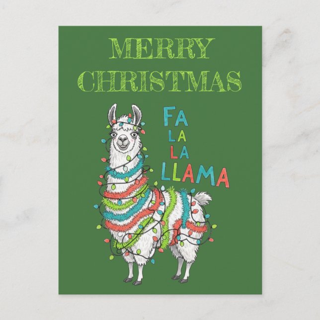 Festive Llama with Christmas Lights Vykort (Framsida)