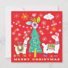 Festive Llamas Julgran Flat Greeting Card Kort