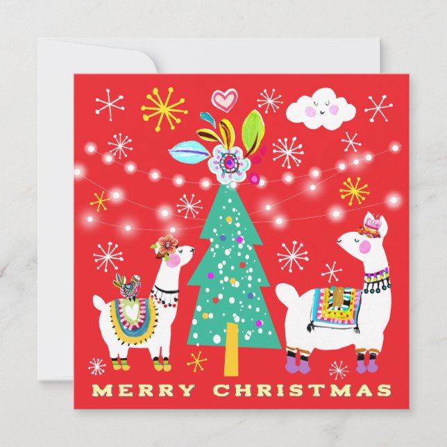 Festive Llamas Julgran Flat Greeting Card Kort (Framsida)
