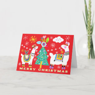 Festive Llamas Julgran Greeting Card Kort