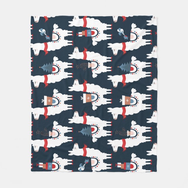 Festive Llamas: Mönster Delight, jul Fleecefilt (Framsidan)