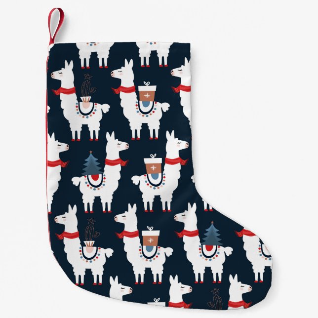 Festive Llamas: Mönster Delight, jul Liten Julstrumpa (Framsidan)