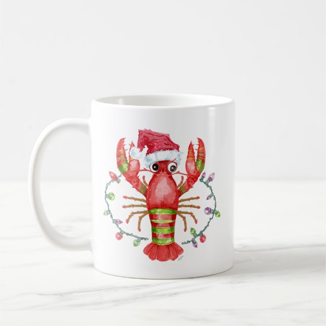 Festive Lobster Christmas Mug with Santa Hat Kaffemugg (Vänster)