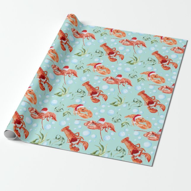 Festive Lobster Wrapping Papper Presentpapper (Utrullad)
