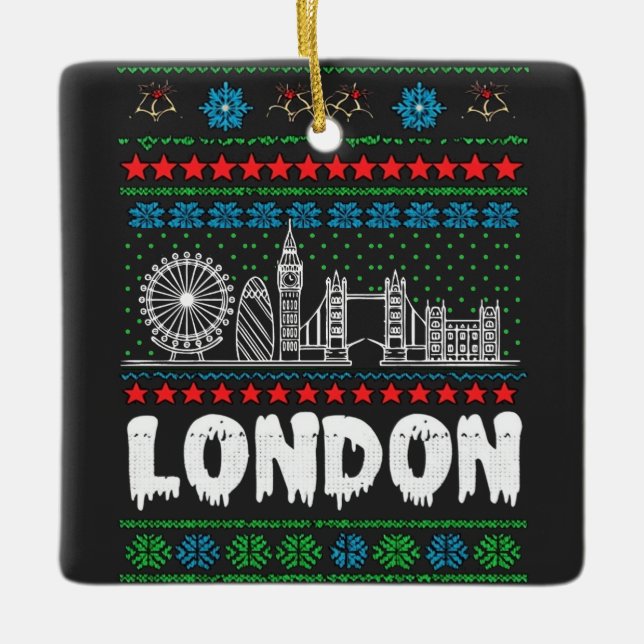 Festive London United Kingdom Ugly Christmas Julgransprydnad Keramik (Framsida)