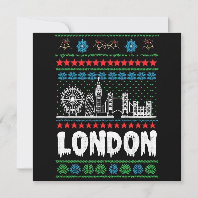 Festive London United Kingdom Ugly Christmas  Tack Kort (Framsida)