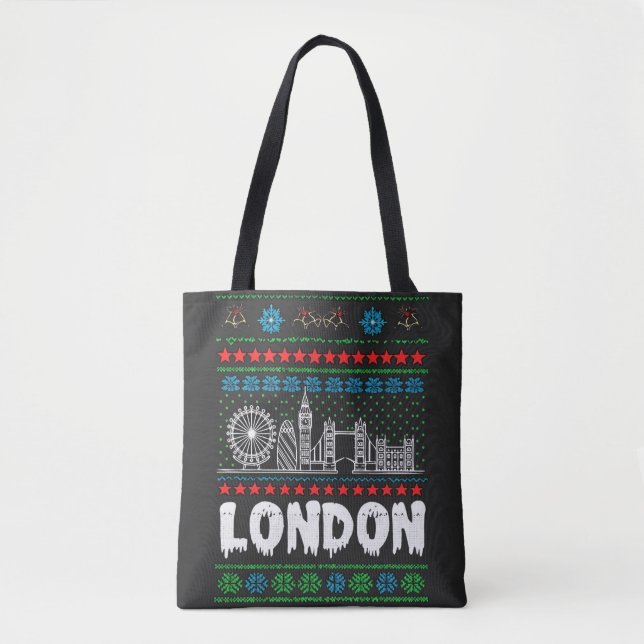 Festive London United Kingdom Ugly Christmas Tygkasse (Framsida)