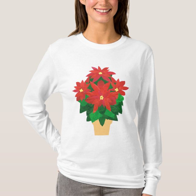 Festive Longsleved Hoody, Poinsettias Tee (Framsida)