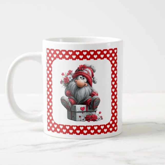 Festive Love Messenger Gnome "Heart and Presents"  Jumbo Mugg (Vänster)