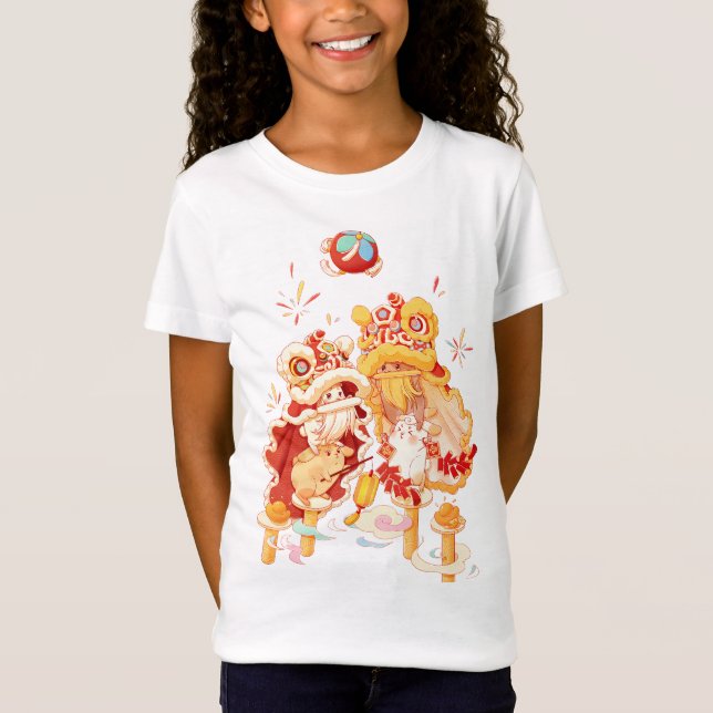 Festive Lunar Lejon Dance Rabbit T-Shirt (Framsida)
