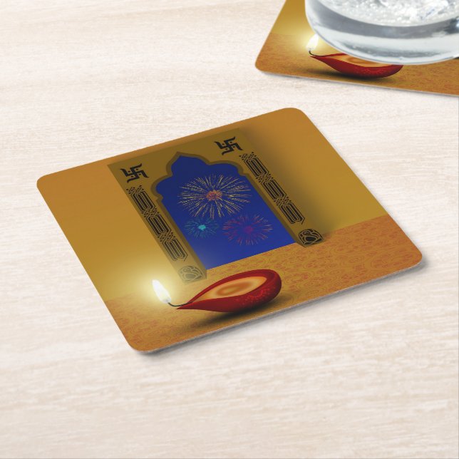 Festive Lycklig Diwali Fireworks - Papper Underläg Underlägg Papper Kvadrat (Vinklad)