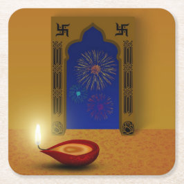 Festive Lycklig Diwali Fireworks - Papper Underläg Underlägg Papper Kvadrat