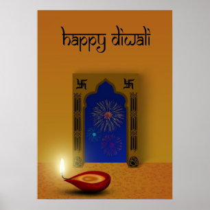 Festive Lycklig Diwali Fireworks - Poster Skriv ut