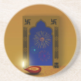 Festive Lycklig Diwali Fireworks - Sandstone Under Underlägg Sandsten