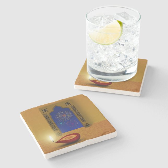 Festive Lycklig Diwali Fireworks - Stone Underlägg (Sidan)