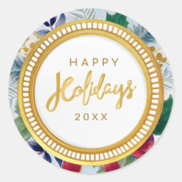 Festive Lycklig Helgdag Botanical Guld Gnistra Runt Klistermärke