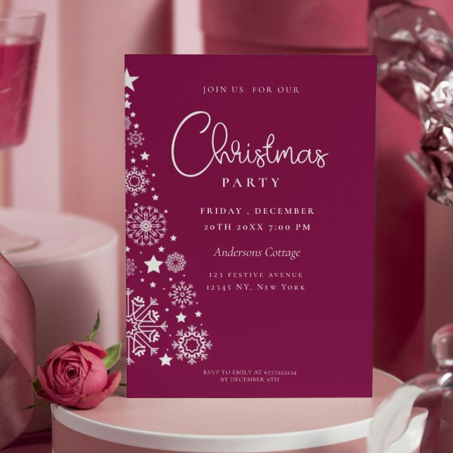 Festive Magenta Corporate jul Party Inbjudningar (Unique Stylish Magenta Christmas tree Party Invitation)