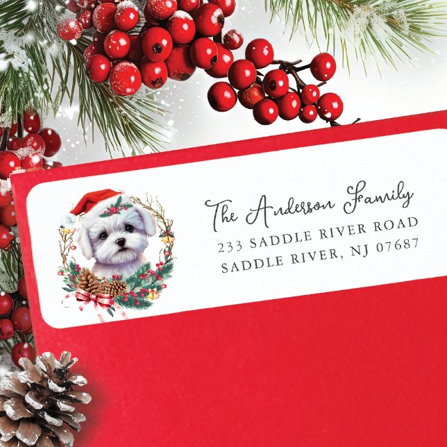 Festive Maltese Hund i Santa Hat-Returadressen Returadress Etikett (Skapare uppladdad)