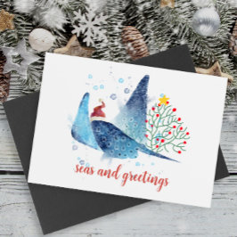 Festive Manta Ray Seas i Hälsning Julgran Helgkort