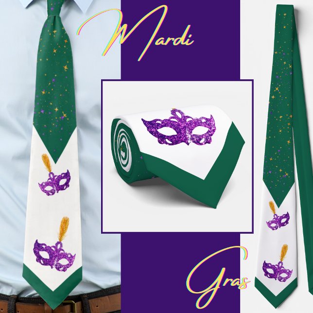 Festive Mardi Gras Masks och konfetis Slips (Different views of this stunning Mardi Gras tie)
