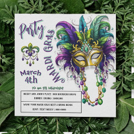 Festive Mardi Gras och Fleur Des Lis Party Inbjuda Julkort