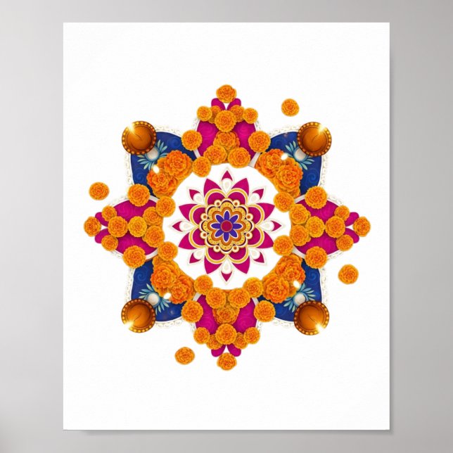 Festive Marigold & Diya Rangoli Wall Art Poster (Framsidan)