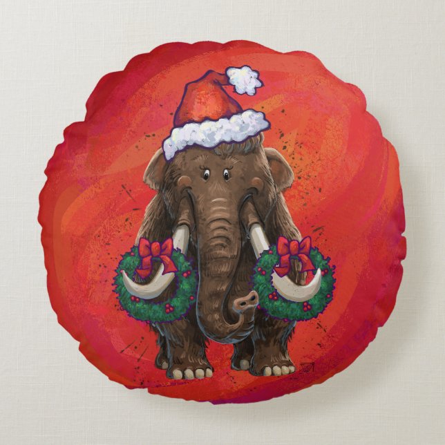 Festive Mastodon on Red Rund Kudde (Framsidan)
