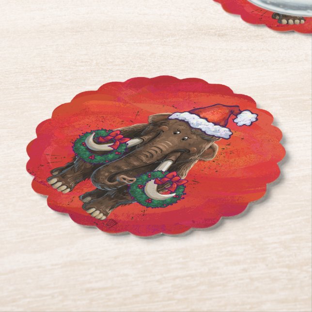 Festive Mastodon on Red Underlägg Papper (Vinklad)