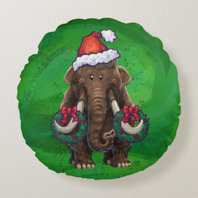 Festive Mastodon på Grönt Rund Kudde (Framsidan)
