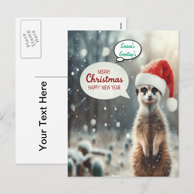 Festive Meerkat jultomten Helg Vykort (Fram/baksida)