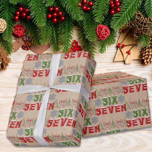 Festive Meme "Six Seven" 6,7 Xmas Trees Kraft  Presentpapper (Skapare uppladdad)
