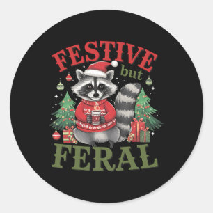 Festive men Feral Raccoon Animal Santa X Runt Klistermärke