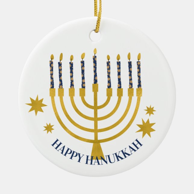 Festive Menorah Candles Lycklig Hanukkah Julgransprydnad Keramik (Framsidan)