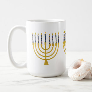 Festive Menorah Hanukkah Blue Candles Illustration Kaffemugg