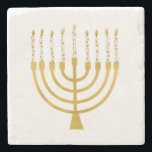 Festive Menorah Hanukkah Candles Elegant Minimal Stenunderlägg<br><div class="desc">Faux guld-foil menorah-ljus för Hanukkah firande. Den vismliga menorahillustrationen med vita stjärnor täckte celestialljus på ett fingerat guld-menorahstativ. Den minimalistiska menorah-eleganten starry Hanukkah illustrerade designgåvor och pappra produkter.</div>