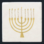 Festive Menorah Hanukkah Candles Elegant Minimal Stenunderlägg<br><div class="desc">Faux guld-foil menorah-ljus för Hanukkah firande. Den vismliga menorahillustrationen med vita stjärnor täckte celestialljus på ett fingerat guld-menorahstativ. Den minimalistiska menorah-eleganten starry Hanukkah illustrerade designgåvor och pappra produkter.</div>