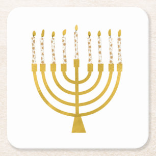 Festive Menorah Hanukkah Candles Elegant Minimal Underlägg Papper Kvadrat