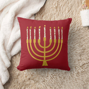 Festive Menorah Hanukkah Celestial Candles Red Kudde