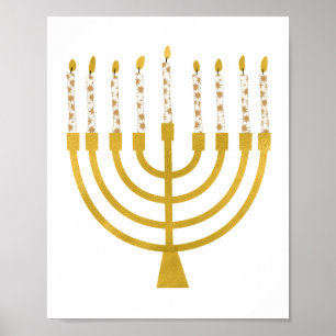 Festive Menorah Hanukkah Celestial Candles Tecknin Poster