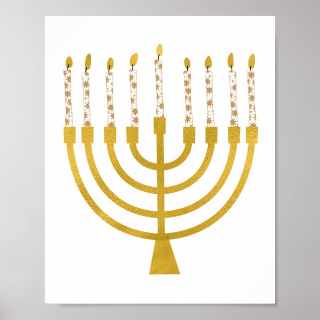 Festive Menorah Hanukkah Celestial Candles Tecknin Poster (Framsidan)