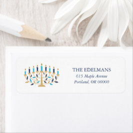 Festive Menorah Hanukkah Returadress Etikett