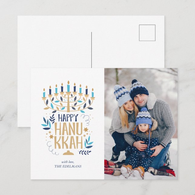 Festive Menorah Lycklig Hanukkah Helg Vykort (Fram/baksida)